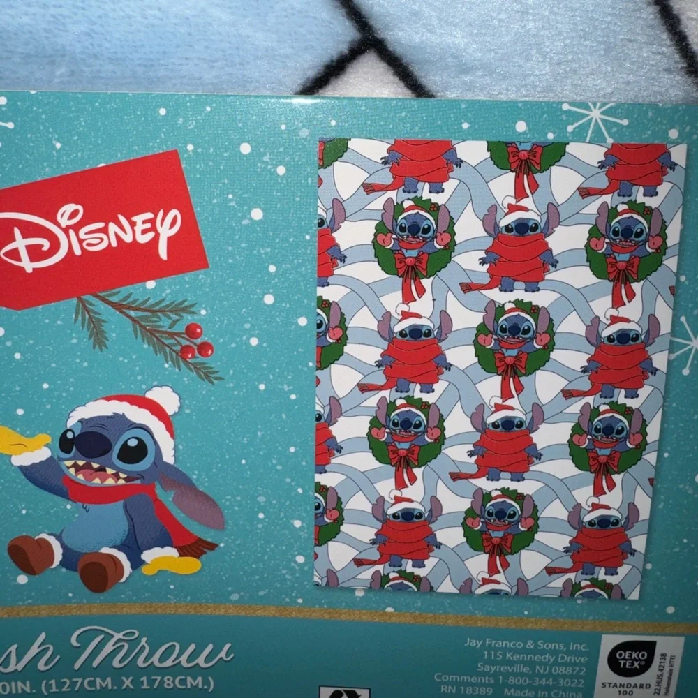 Disney Stitch Holiday Wreath Plush Throw Blanket
